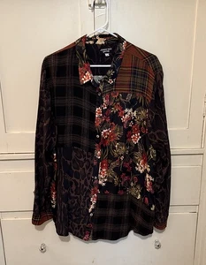 Johnny Was Workshop Patchwork Shirt Blouse Oversized Floral Button Down XL - Picture 1 of 4