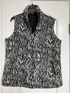 JANE ASHLEY Women S Black ZEBRA Lightweight Puffer Polyester Vest 40 Bust EUC - Picture 1 of 20