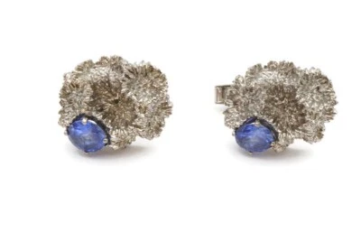 Gemelos vintage de plata de ley 925 de piedra azul Foto 1 de 4