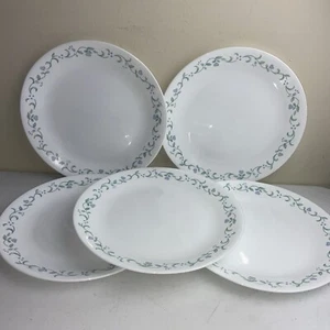 5Pc Corelle COUNTRY COTTAGE Dinner Plates 10.25” White/Grn/Purple Hearts - Picture 1 of 8