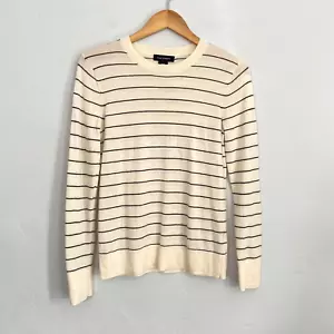 Club Monaco Wool Mackenzie Striped Sweater Women Size Medium Ivory Black Flaw - Picture 1 of 12