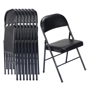 4 Pack Commercial Contoured Folding Chairs Set Steel Frame Plastic Seat Black - Picture 1 of 21