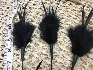 vintage 1950s feather poofs marabou ball coque 3pc set black - Picture 1 of 6