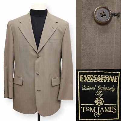 VINTAGE TOM JAMES EXECUTIVE mens tan striped sport coat suit jacket blazer 42 L - Image 1 of 4