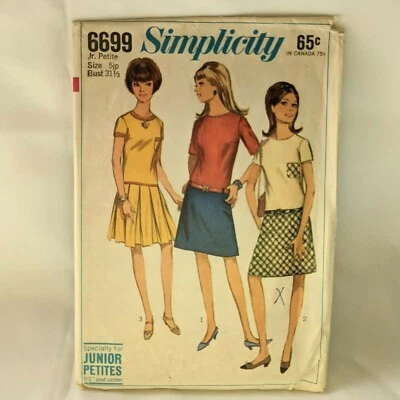 Vintage Simplicity Pattern 6699 Drop Waist Dress Zip Back Jr Petite 5 CUT 1967 - Image 1 of 2