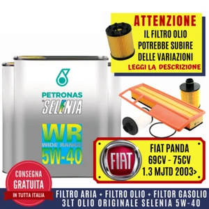 KIT TAGLIANDO FIAT PANDA E4 1.3 MJT 69-75CV 2003> +3 LITRI LT OLIO SELENIA 5W-40 - Picture 1 of 3
