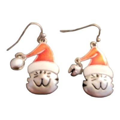 Women's Christmas French Wire Drop Earrings Cats With Holiday Hats - Image 1 of 4