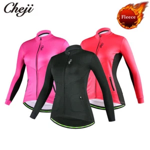 CHEJI Women's Fleece Cycling Jacket Thermal Winter Ladies Bike Long Sleeve Shirt - Picture 1 of 15