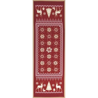 Beauvillé, Balade en Hiver Red & Beige Luxury French Christmas Table Runner, NEW - Image 1 of 3