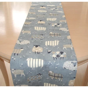 6ft Table Runner Sheep Blue Denim Grey Tartan Plaid 72" Farmhouse 180cm Kitchen - Picture 1 of 2