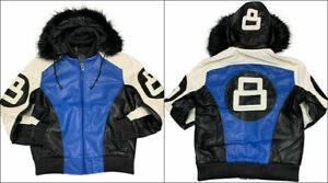 Men's Robert Phillipe 8 Ball Real Leather Jacket with Fur Hood
