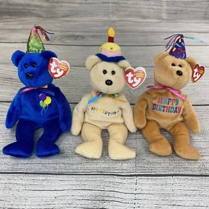 Beanie Babies TY Happy Birthday Celebration Trio kleiner Teddybär Stofftier - Bild 1 von 24
