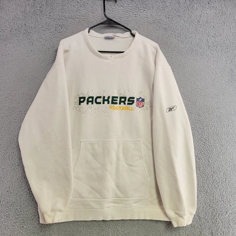 Green Bay Packers Sweater Mens 2XL XXL White Reebok Pullover Sweatshirt NFL Cover