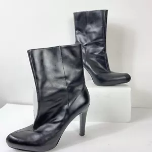 Botas para mujer Nine West de cuero negro con cremallera tacón alto media pantorrilla talla 8,5M - Imagen 1 de 8