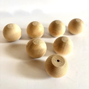 Solid Wood Ball Knob Drawer Pulls 7 Unused Natural Light 1.5” Doll Craft Round - Picture 1 of 5