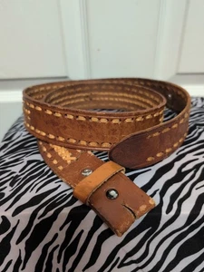 Vtg  Men's  Western  Brown  Belt Size  36"-38"  Leather Braided Laced - Picture 1 of 11