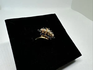 Vintage 10k Yellow Gold Blue Sapphire And Diamond Cluster Ring Size 6, 2.65g - Picture 1 of 13