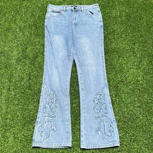 Pantalones de mezclilla azules bordados y acampanados Nova para hombre talla 32 x 32 - Imagen 1 de 6