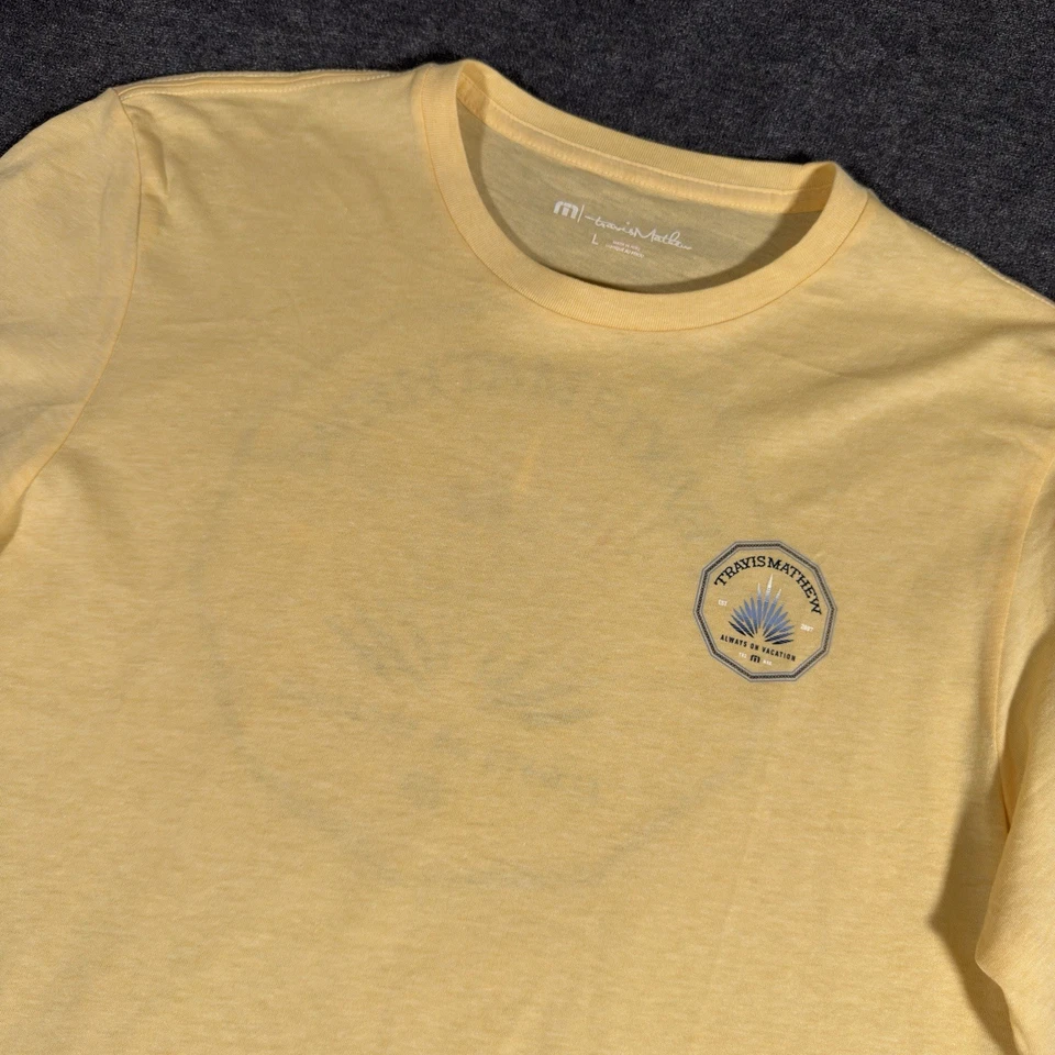 Travis Mathew Shirt Mens Large Yellow Short Sleeve Casual Graphic Tee Cotton - Image 1 of 4