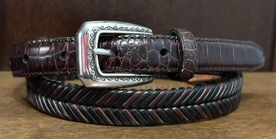 Talbots Brown Embossed Laced Leather Belt Sz 1X/34 3/4”Wide VGUC - Image 1 of 4