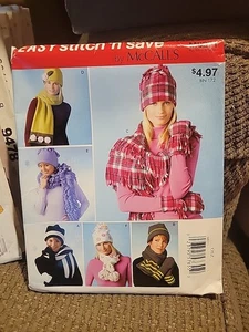 McCalls Easy Stitch N Save Sewing Pattern Winter Hat Scarf Gloves M9271 - Picture 1 of 4