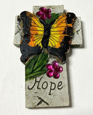 Hope Cross Butterfly Flowers Wall Decor Garden Rustic Cottage Plaster NEW! - Image 1 of 4