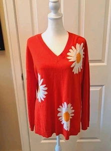 Cashmere 5% Sweater Laurie Felt Los Angeles Orange With Flowers Size M Womens - Picture 1 of 17
