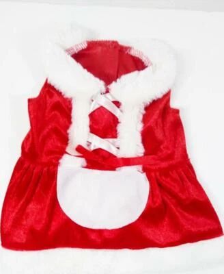 Perro Pequeño Mrs. Claus Vestido de Navidad Rojo Blanco Borde de Piel Mascota Perro Disfraz Foto 1 de 4