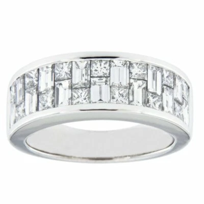 Baguette-Square Lab Created Diamond Channel Set Half Eternity Silver Band Ring - Image 1 of 4