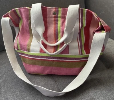 Bolsa tote COLDWATER CREEK 100% algodão lona listras doces livro bolsa hobo - Imagem 1 de 4