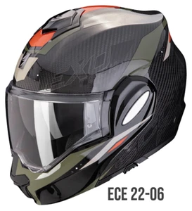 Helmet Openable Motorcycle Scorpion Exo-Tech Evo Carbon Rover Green Tipper - Picture 1 of 1