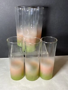 Vtg Blendo Watermelon Ice Tea Lemonade 5” Glasses (6) Pink Green Tumbler - Picture 1 of 20