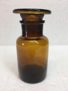 Vintage Amber Medical Apothecary Glass Bottle With Glass Lid 6” tall  3” @ base - Bild 1 von 10