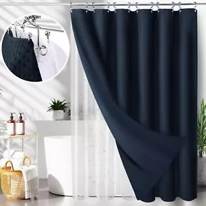 3 in 1 Waterproof Waffle Weave Shower Curtain and Clear Liner Set with 12 Sta... - Picture 1 of 6