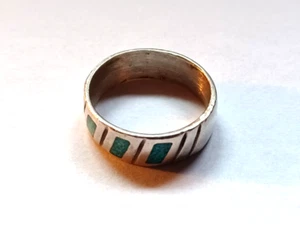Anillo Vintage Plata Esterlina Nativo Americano Turquesa Incrustación Talla - 9 3/4 - Imagen 1 de 4