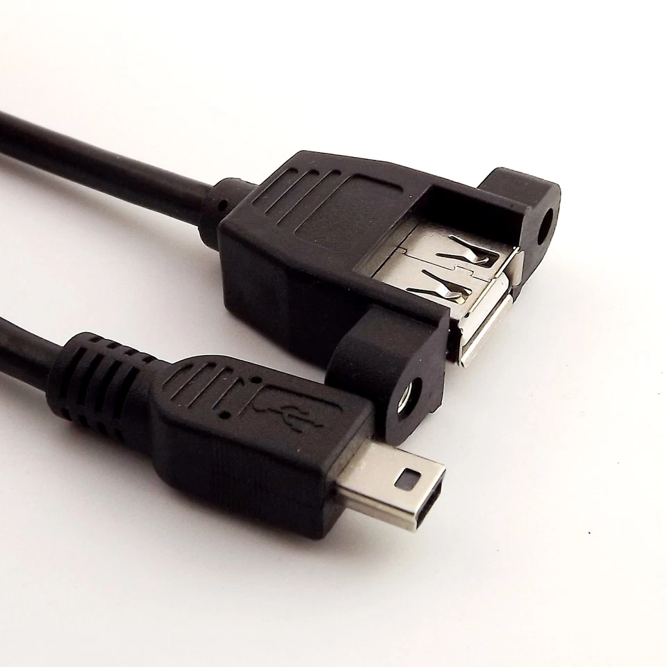 10pcs Mini USB 5 Pin Male to USB 2.0 A Female Socket Panel Mount Cable 1FT Black - Image 1 of 4