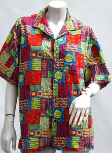 Vintage 80s Abstract Colorful Print Shirt By Carrousel Toucan Dance By Fast Lane - Picture 1 of 7