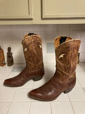 Justin Boots Vintage Mid-Century Rockabilly Cowboy Boots Brown Distressed 10 D - Image 1 of 4