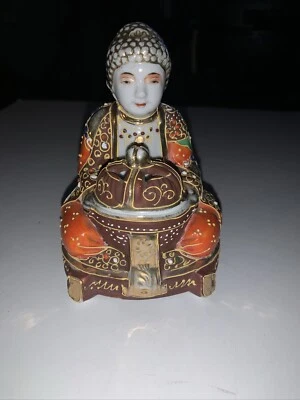VINTAGE JAPANESE SATSUMA BUDDHA INCENSE BURNER WITH LID!! - Image 1 of 4