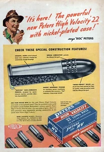1947 Peters High Velocity 22 Long Rifle Rimfire Ammo Original Print Ad - Picture 1 of 1