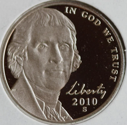 2010 PROOF Jefferson Nickel from US Mint Proof Set 5c Five Cent Coin Made in USA Cover