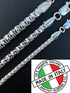 Véritable collier chaîne corde à glace étincelante en argent sterling 925 taille diamant 3-5 mm ITALIE