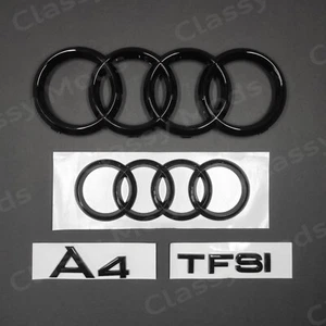 Audi A4 2009-2019 Front & Rear Rings Emblem Badge SET Gloss Black 2.0T TDI TFSI - Foto 1 di 12