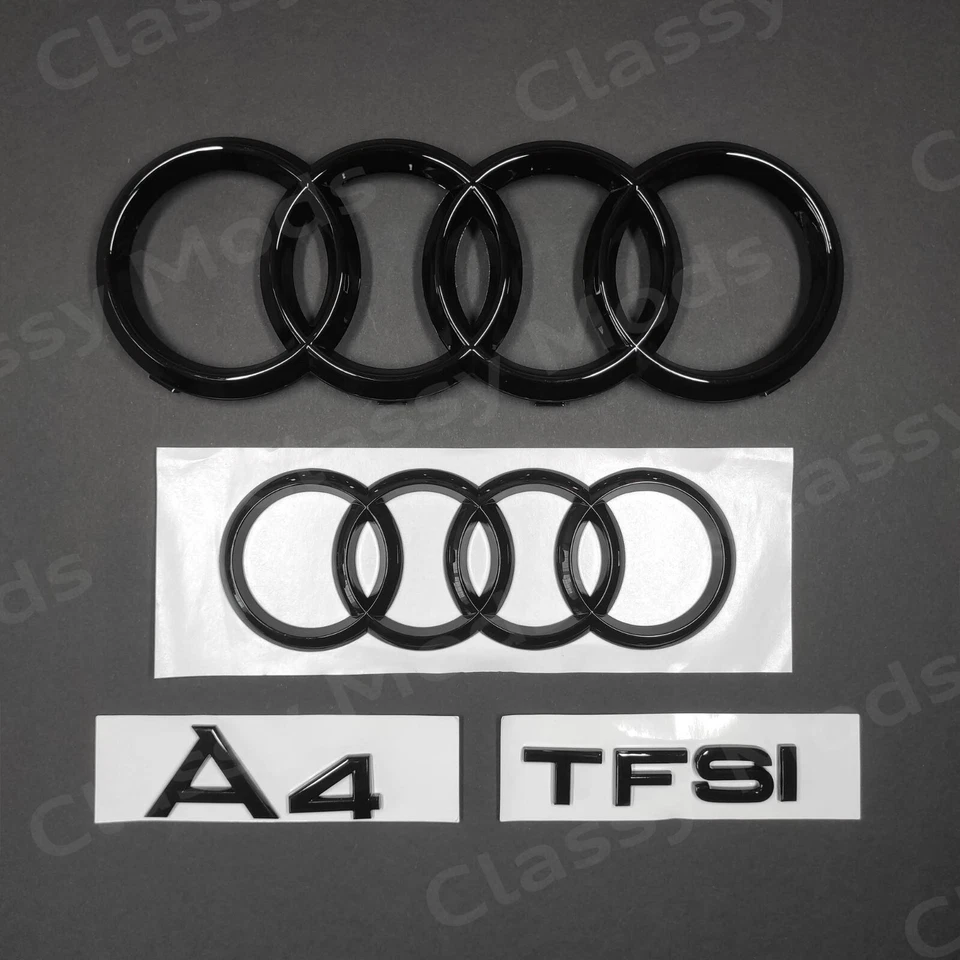 Audi A4 2009-2019 Front & Rear Rings Emblem Badge SET Gloss Black 2.0T TDI TFSI - Image 1 of 4