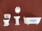 White Pink Ceramic Bathroom Set Dollhouse Miniatures Tub Toilet Sink Mirror 1:12