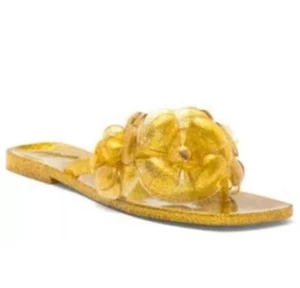 NEW JEFFREY CAMPBELL Fleuris Jelly Flip Flop In Gold Glitter SZ-8 - Picture 1 of 4