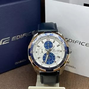 Casio Edifice EFR-539L-7C Blue Leather Chronograph Rose Gold Design Men's Watch - Picture 1 of 6