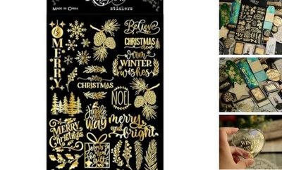 Feliz Navidad Citas Lámina de Oro Frotar en Transferencia Pegatinas Vacaciones Dorado B Foto 1 de 4