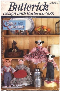 1992 Butterick 6188 Create a Collectible Pig Cow Outfits sewing pattern uncut - Picture 1 of 3