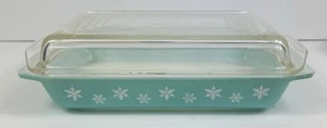 Vintage Pyrex Snowflake Rectangular Baking Dish With Lid Turquoise Blue 2161 - Picture 1 of 7